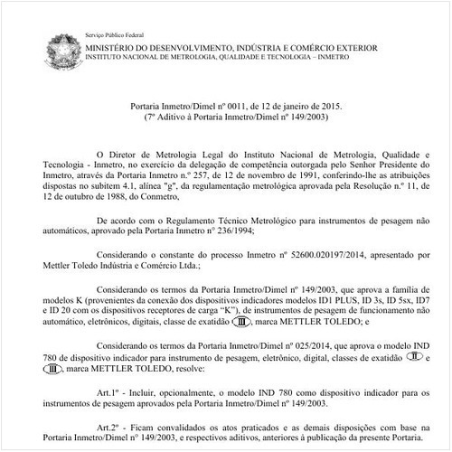 Portaria DIMEL/INMETRO 11:2015 - Situação: Em vigor