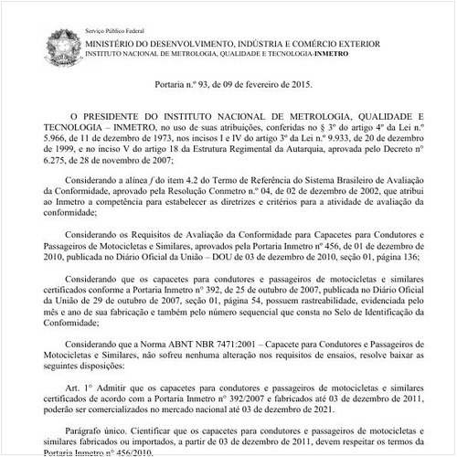 Portaria INMETRO/MDIC 93:2015 - Situação: Revogado