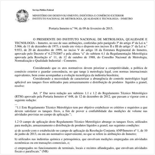 Portaria INMETRO/MDIC 94:2015 - Situação: Revogado