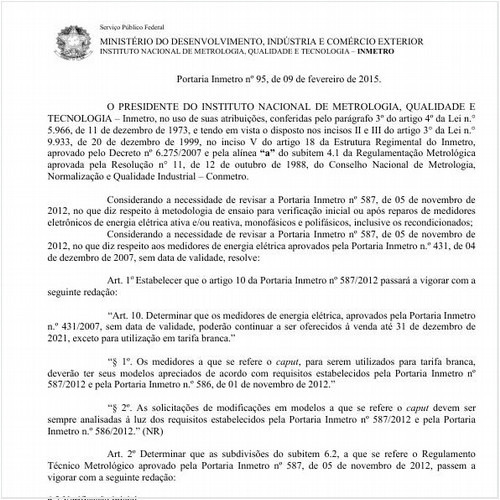 Portaria INMETRO/MDIC 95:2015 - Situação: Aguardando revogação