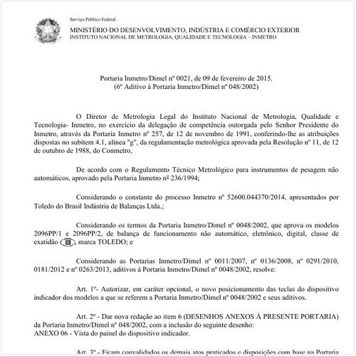 Portaria DIMEL/INMETRO 21:2015 - Situação: Em vigor