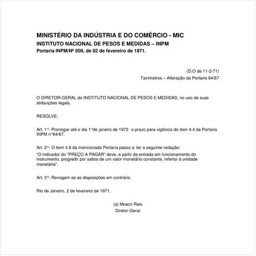 Portaria INPM/MIC 9:1971 - Situação: Revogado
