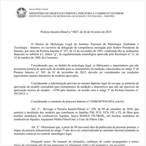 Portaria DIMEL/INMETRO 27:2015 - Situação: Em vigor