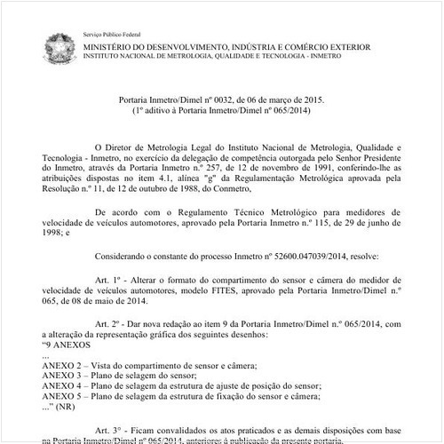 Portaria DIMEL/INMETRO 32:2015 - Situação: Em vigor