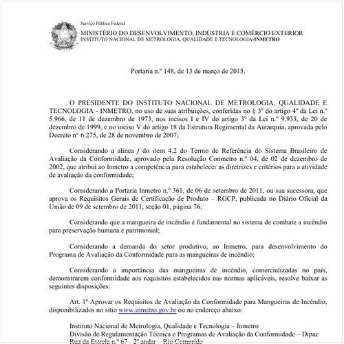 Portaria INMETRO/MDIC 148:2015 - Situação: Em vigor