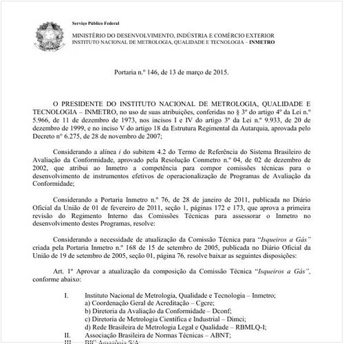 Portaria INMETRO/MDIC 146:2015 - Situação: Revogado