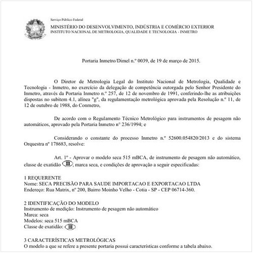 Portaria DIMEL/INMETRO 39:2015 - Situação: Em vigor