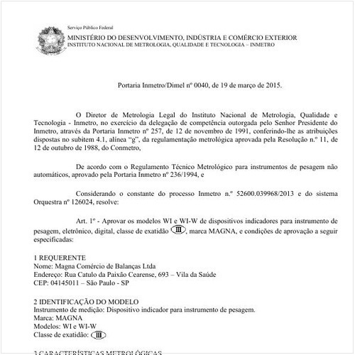 Portaria DIMEL/INMETRO 40:2015 - Situação: Em vigor