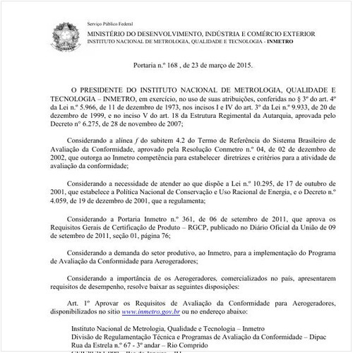 Portaria INMETRO/MDIC 168:2015 - Situação: Revogado