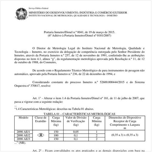 Portaria DIMEL/INMETRO 41:2015 - Situação: Em vigor