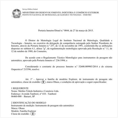 Portaria DIMEL/INMETRO 44:2015 - Situação: Em vigor