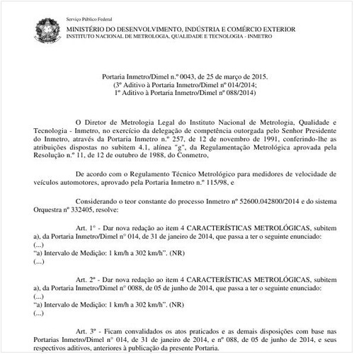 Portaria DIMEL/INMETRO 43:2015 - Situação: Em vigor