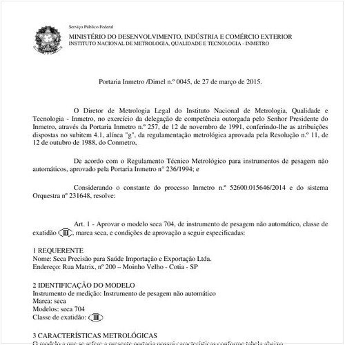 Portaria DIMEL/INMETRO 45:2015 - Situação: Em vigor