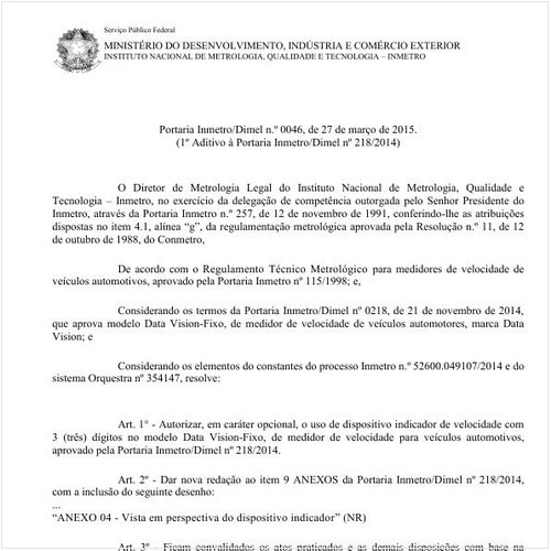 Portaria DIMEL/INMETRO 46:2015 - Situação: Em vigor