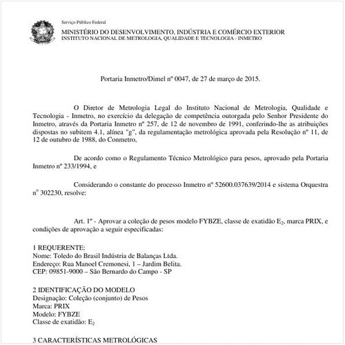 Portaria DIMEL/INMETRO 47:2015 - Situação: Em vigor