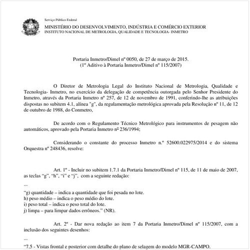 Portaria DIMEL/INMETRO 50:2015 - Situação: Em vigor