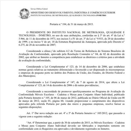 Portaria INMETRO/MDIC 184:2015 - Situação: Revogado