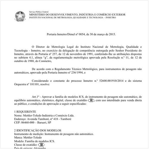 Portaria DIMEL/INMETRO 54:2015 - Situação: Em vigor