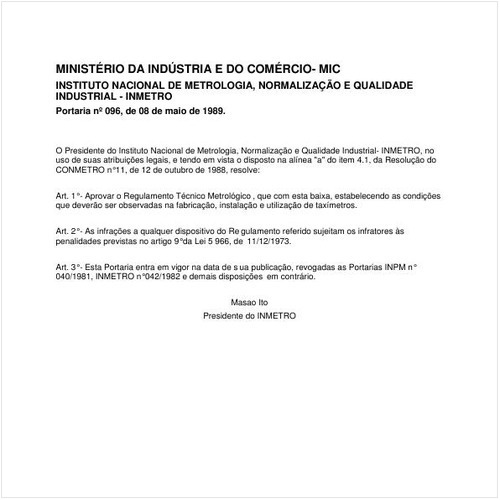 Portaria INMETRO/INMETRO 96:1989 - Situação: Revogado