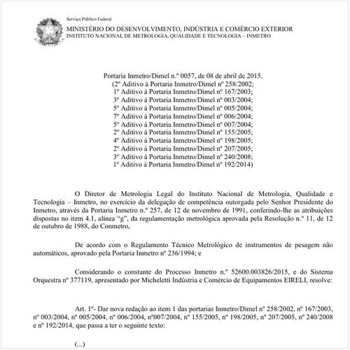 Portaria DIMEL/INMETRO 57:2015 - Situação: Em vigor