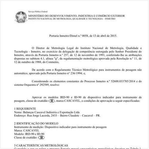 Portaria DIMEL/INMETRO 58:2015 - Situação: Em vigor