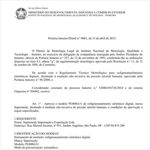 Portaria DIMEL/INMETRO 61:2015 - Situação: Em vigor
