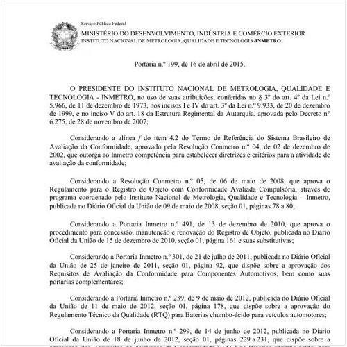 Portaria INMETRO/MDIC 199:2015 - Situação: Revogado