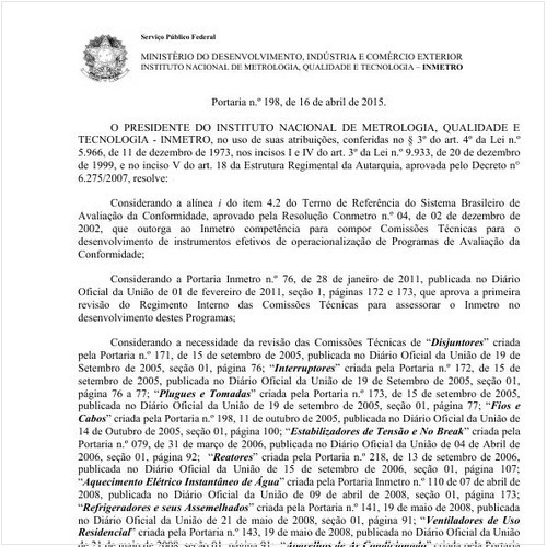 Portaria INMETRO/MDIC 198:2015 - Situação: Revogado