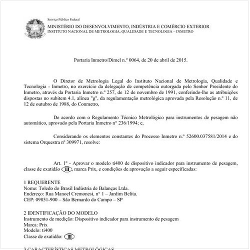Portaria DIMEL/INMETRO 64:2015 - Situação: Revisto