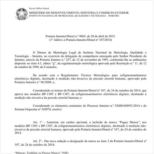 Portaria DIMEL/INMETRO 65:2015 - Situação: Em vigor