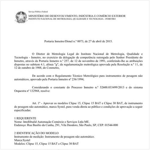 Portaria DIMEL/INMETRO 73:2015 - Situação: Revisto