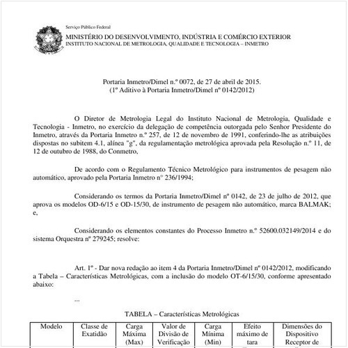 Portaria DIMEL/INMETRO 72:2015 - Situação: Em vigor