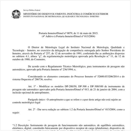 Portaria DIMEL/INMETRO 79:2015 - Situação: Em vigor