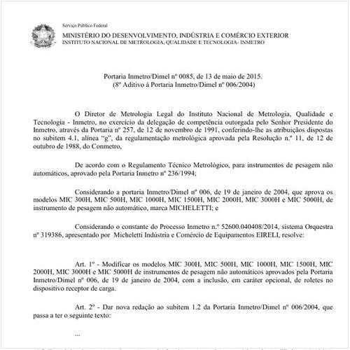Portaria DIMEL/INMETRO 85:2015 - Situação: Em vigor