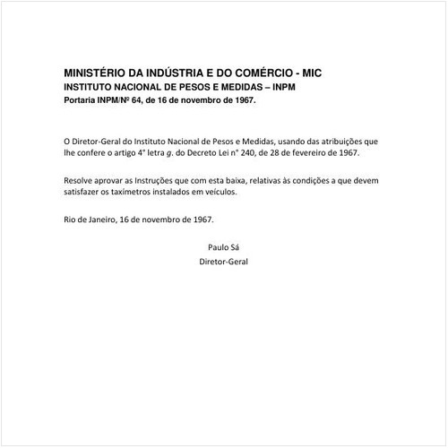 Portaria INPM/MIC 64:1967 - Situação: Revogado