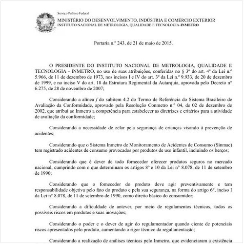 Portaria INMETRO/MDIC 243:2015 - Situação: Revogado