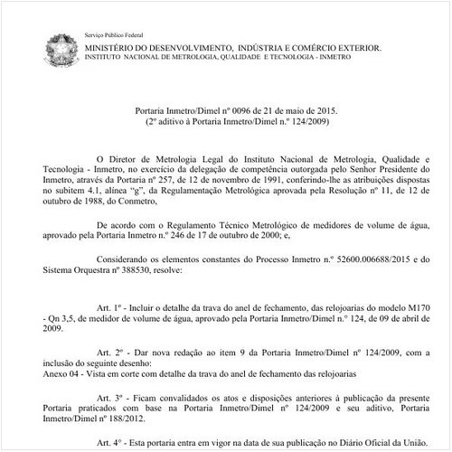Portaria DIMEL/INMETRO 96:2015 - Situação: Em vigor