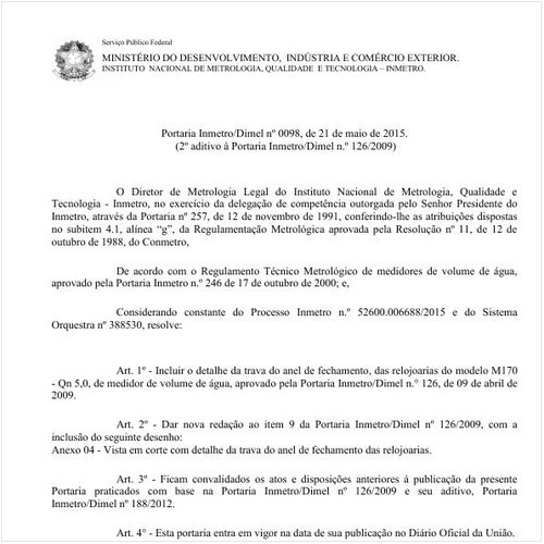 Portaria DIMEL/INMETRO 98:2015 - Situação: Em vigor
