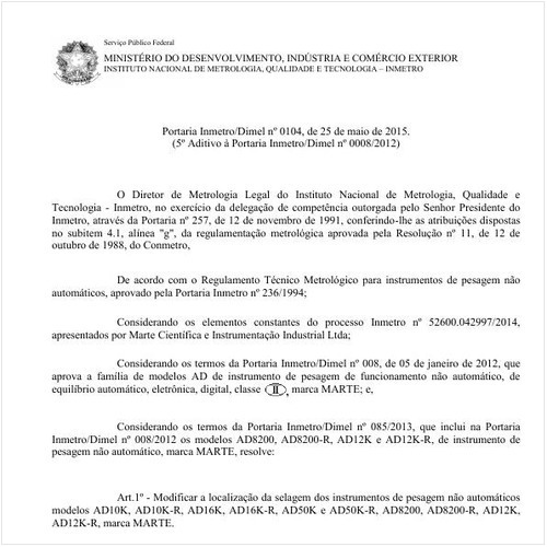 Portaria DIMEL/INMETRO 104:2015 - Situação: Revisto