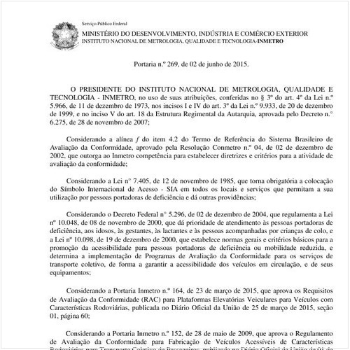 Portaria INMETRO/MDIC 269:2015 - Situação: Revogado
