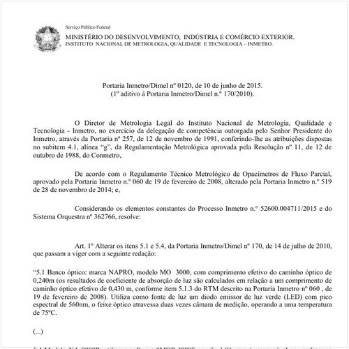 Portaria DIMEL/INMETRO 120:2015 - Situação: Em vigor