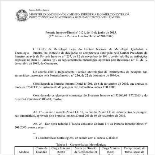Portaria DIMEL/INMETRO 121:2015 - Situação: Em vigor