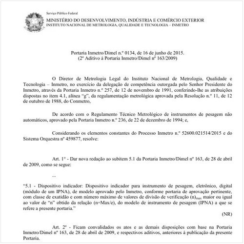 Portaria DIMEL/INMETRO 134:2015 - Situação: Em vigor