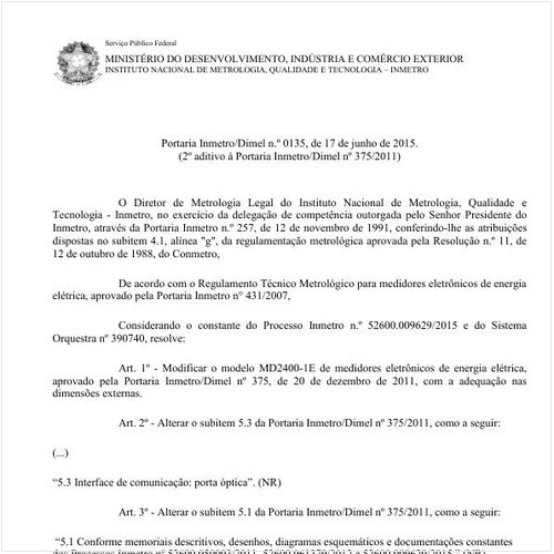 Portaria DIMEL/INMETRO 135:2015 - Situação: Em vigor