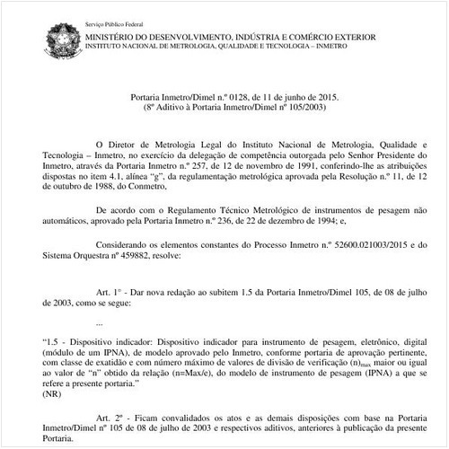 Portaria DIMEL/INMETRO 128:2015 - Situação: Em vigor