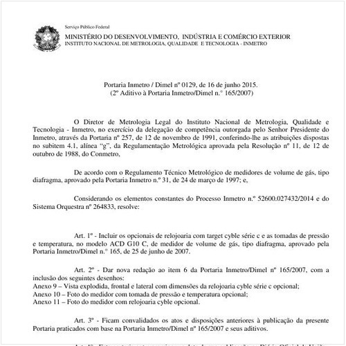 Portaria DIMEL/INMETRO 129:2015 - Situação: Em vigor