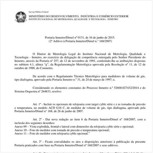 Portaria DIMEL/INMETRO 131:2015 - Situação: Em vigor
