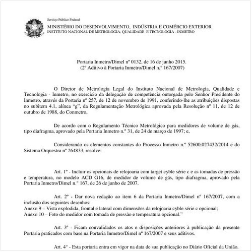 Portaria DIMEL/INMETRO 132:2015 - Situação: Em vigor