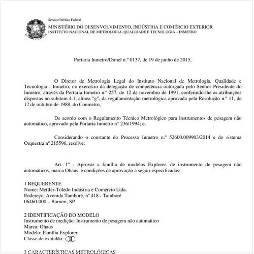 Portaria DIMEL/INMETRO 137:2015 - Situação: Em vigor