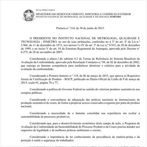 Portaria INMETRO/MDIC 314:2015 - Situação: Revisto